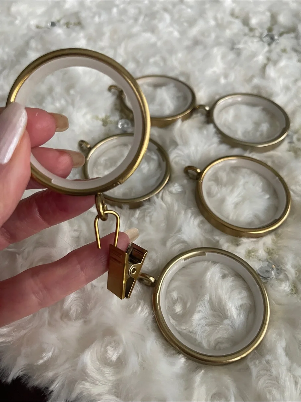 Set of 6 Brushed Gold and Cream Curtain Rings ~ Set of 6